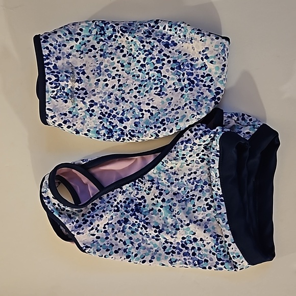 Eddie Bauer Girls L 2-piece Reversible Swimsuit Navy Blue Polka-dot and Purple - Picture 15 of 17